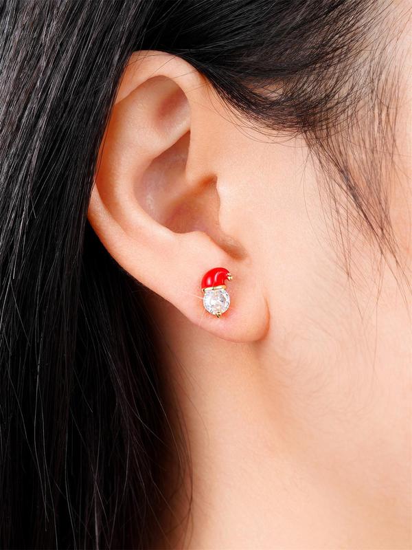 Cute Christmas Hat Design Stud Earrings, Rhinestone Decorated Earrings for Women, Fashion Jewelry for Party, Daily Clothing Decor, Trendy Exquisite Jewelry for Gift