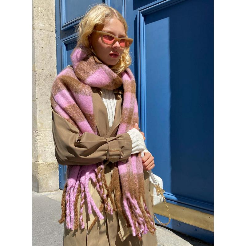 Piero Check Scarf Pink   Brown