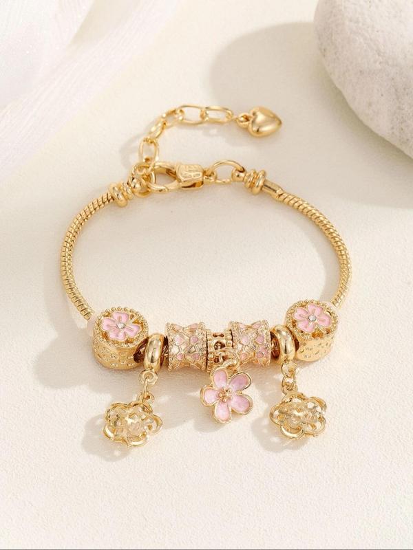 Women's Cute Flower & Rhinestone Fish Tail & Heart Design Bracelet, Fashion Jewelry for Party, Daily Decor, Trendy All-match & Exquisite Jewelry for Birthday Gift