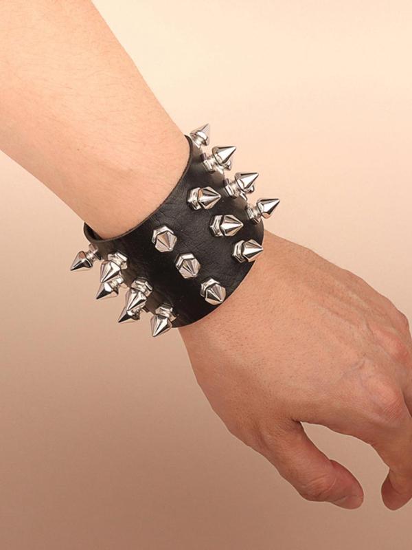 Punk Style Rivet Decorated Pu Leather Bangle, 2024 New Style Personality Exaggeration Jewelry for Party, Daily Clothing Decor, Trendy All-match & Exquisite Jewelry for Birthday Gift