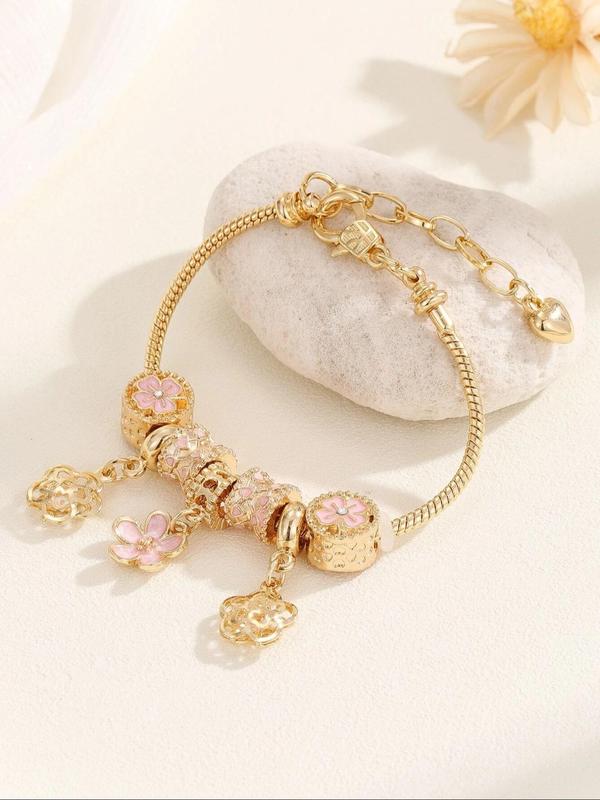 Women's Cute Flower & Rhinestone Fish Tail & Heart Design Bracelet, Fashion Jewelry for Party, Daily Decor, Trendy All-match & Exquisite Jewelry for Birthday Gift