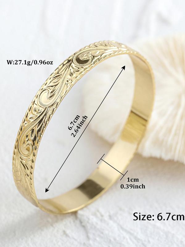 Vintage Style Plant Pattern Embossed Bangle, Fashionable Copper Alloy Jewelry for Women, Elegant All-match Fashion Accessories for Daily Wear