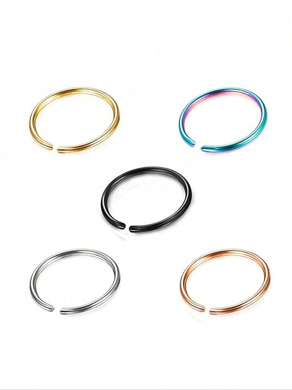 Minimalist Nose Ring Set (5pcs set), Stainless Steel Body Jewelry for Women & Men, Fashion Accessories for Party, Daily Clothing Decor