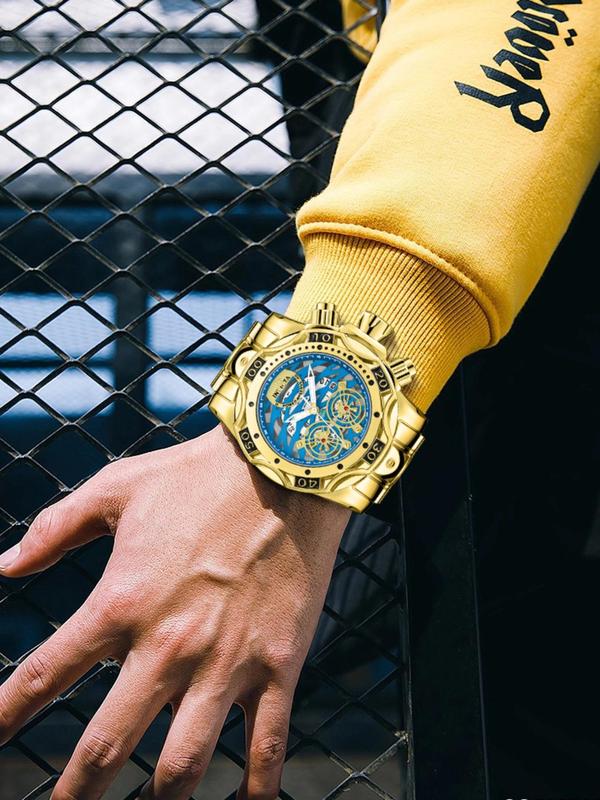 Men's Punk Style Large Round Dial Quartz Watch, Fashion Watch for Party Daily Clothing Decor, Trendy All-match & Exquisite Watch for Birthday Gift Watches For Men