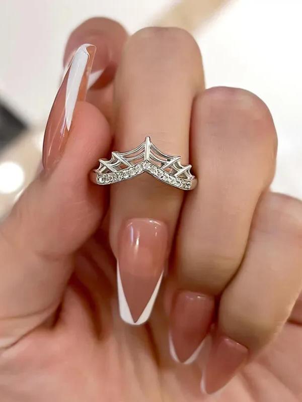 Spider Web Design Rhinestone Decorated Ring, Fashion Accessories for Women & Men, Fashion Jewelry for Party, Daily Clothing Decor, Trendy All-match & Exquisite Jewelry for Birthday Gift