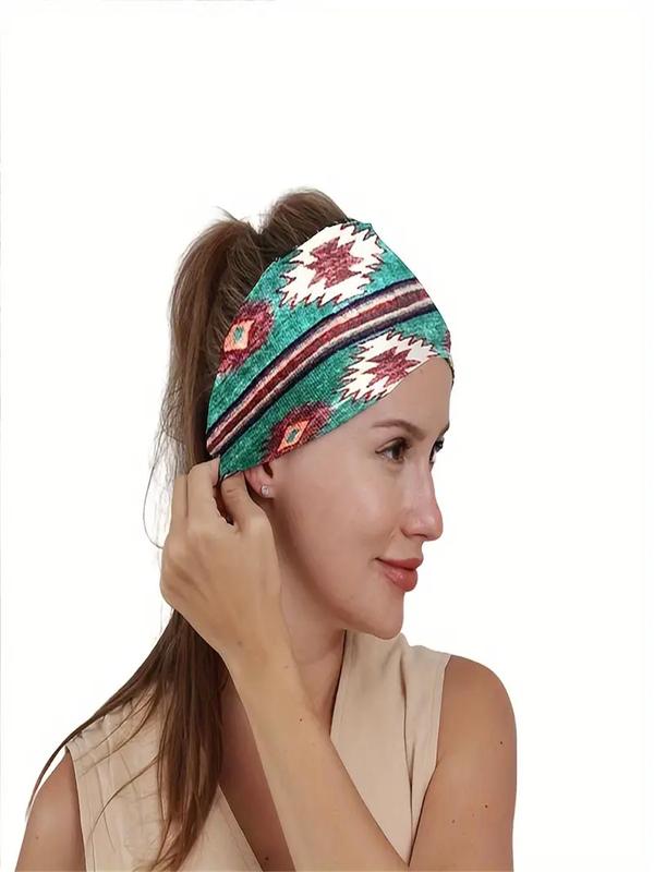 Boho Style Ethnic Pattern Hair Band, High Stretch Hair Band for Women & Girls, Fashion Hair Accessories for Gym Workout Running
