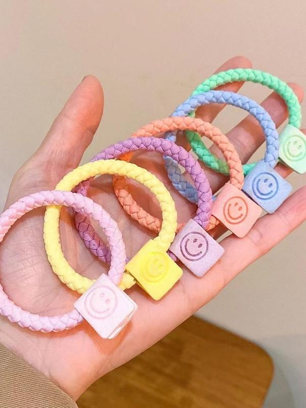 Cute Smile Face Letter label Design Hair Tie, High Stretch Hair Tie, Fashion Hair Accessories for Women & Girls, Minimalist Headwear Suitable for Thick Hair