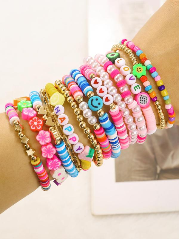 Colorful Boho Style Beaded Bracelet, Fashion Colorful Beaded Bracelet for Women & Girls, 14pcs Fashion Jewelry for Party, Trendy Exquisite Jewelry for Gift