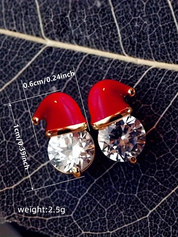 Cute Christmas Hat Design Stud Earrings, Rhinestone Decorated Earrings for Women, Fashion Jewelry for Party, Daily Clothing Decor, Trendy Exquisite Jewelry for Gift