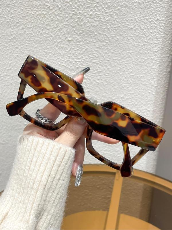 Unisex Fashionable Leopard Pattern Square Frame Eyeglasses, Trendy Casual Eyeglasses for Everyday Use, Fashion Accessories for Outdoor Activities