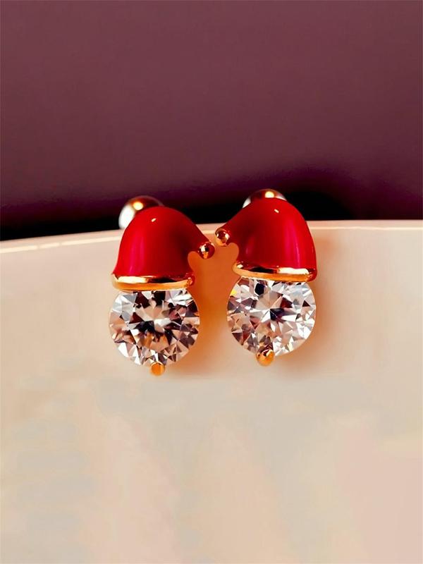 Cute Christmas Hat Design Stud Earrings, Rhinestone Decorated Earrings for Women, Fashion Jewelry for Party, Daily Clothing Decor, Trendy Exquisite Jewelry for Gift
