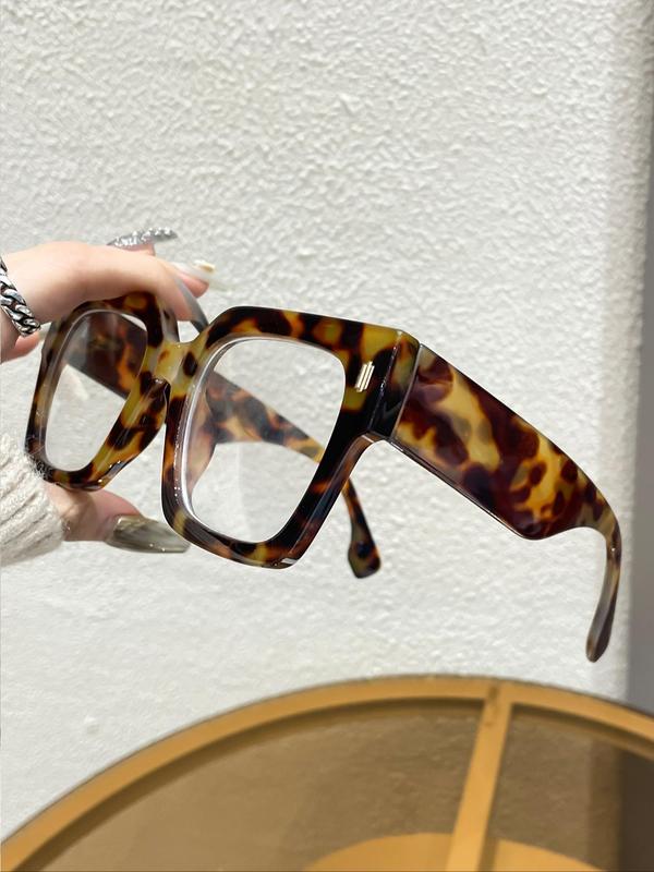 Unisex Fashionable Leopard Pattern Square Frame Eyeglasses, Trendy Casual Eyeglasses for Everyday Use, Fashion Accessories for Outdoor Activities