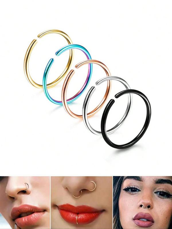 Minimalist Nose Ring Set (5pcs set), Stainless Steel Body Jewelry for Women & Men, Fashion Accessories for Party, Daily Clothing Decor