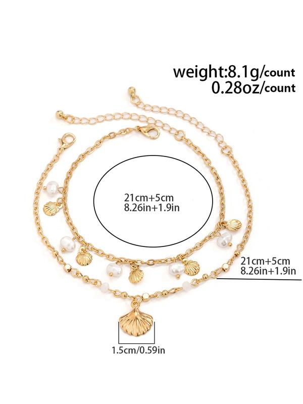 Boho Style Faux Pearl Decor Anklets, 2 Counts set Shell Charm Anklet for Women & Girls for Party, Daily Decor, Trendy All-match & Exquisite Jewelry for Birthday Gift