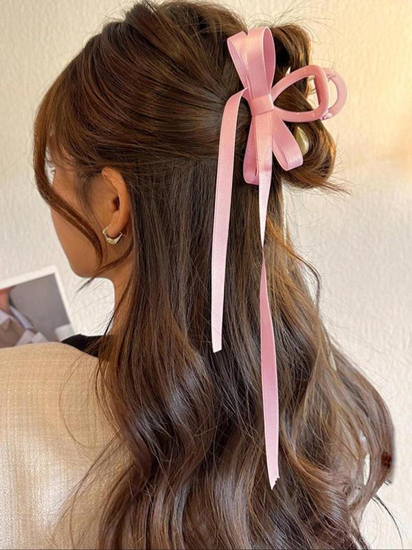 Elegant Bowknot Design Hair Claw Clip,  Cute Long Tail Hair Accessories for Women & Girls, Minimalist Headwear Suitable for Thick Hair