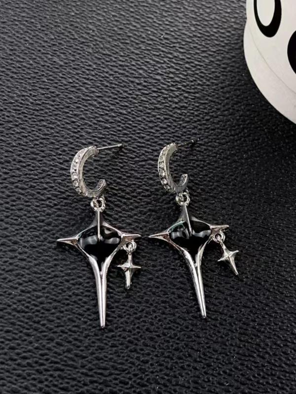 Star & Heart Design Dangle Earrings, Punk Style Rhinestone Decor Drop Earrings for Women, Fashion Jewelry for Party, Daily Clothing Decor