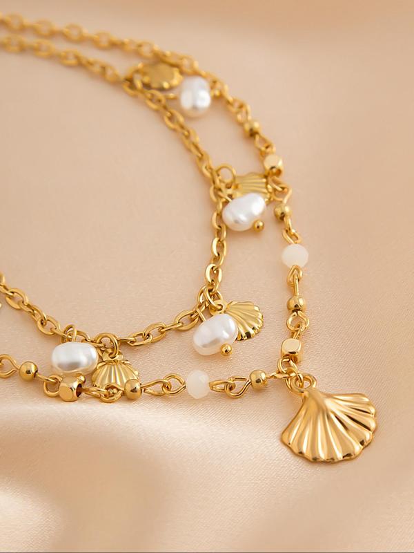 Boho Style Faux Pearl Decor Anklets, 2 Counts set Shell Charm Anklet for Women & Girls for Party, Daily Decor, Trendy All-match & Exquisite Jewelry for Birthday Gift