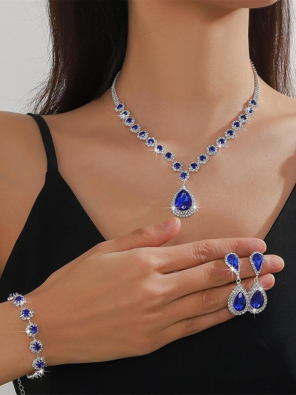 Women's Elegant Water Drop Shaped Jewelry Set, Exquisite Trendy Necklace & Dangle Earrings & Bracelet, Chic Jewelry Set for Party & Daily Clothing Decor