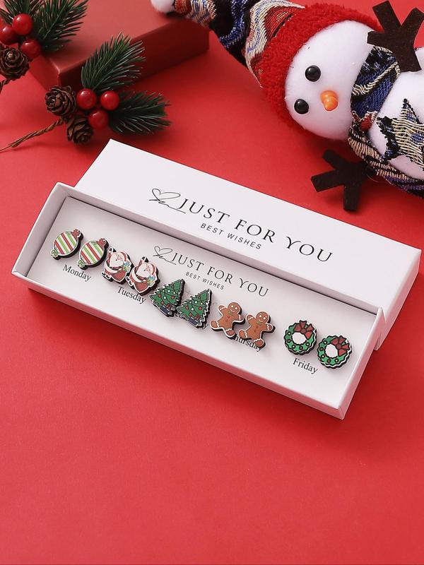 Cute Christmas Themed Stud Earrings, Snowman & Gingerbread Man & Tree & Wreath Design Earrings, Fashion Jewelry Accessories for Women & Girls