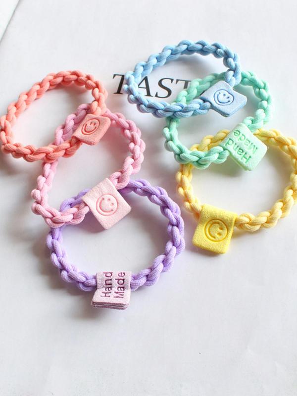 Cute Smile Face Letter label Design Hair Tie, High Stretch Hair Tie, Fashion Hair Accessories for Women & Girls, Minimalist Headwear Suitable for Thick Hair