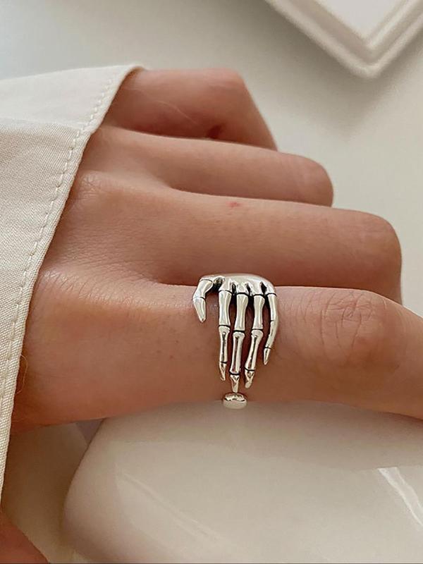 Women's Halloween Theme Trendy Plain Skull Hand Design Alloy Ring, Y2k Personalized Fashion Punk Street Hip Hop Style Party Accessories, Matching Jewelry For Club, Musical Festival, Holiday, Party