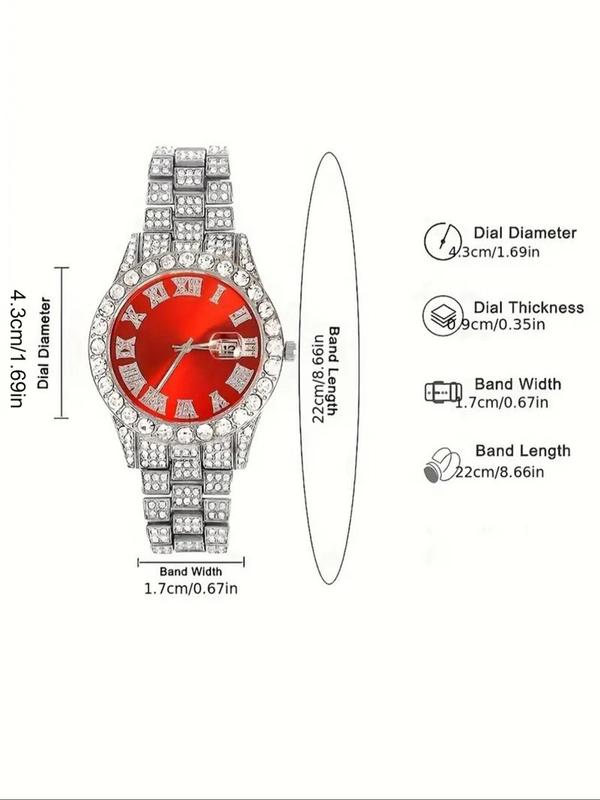 Men's Rhinestone Wristwatch & Cross Necklace & Chain Necklace & Link Bracelet, Fashion Analog  Luxury Watches  for Men Party, Daily Decor, Trendy All-match & Exquisite Watch Set for Gift