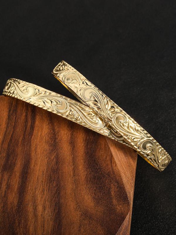 Vintage Style Plant Pattern Embossed Bangle, Fashionable Copper Alloy Jewelry for Women, Elegant All-match Fashion Accessories for Daily Wear