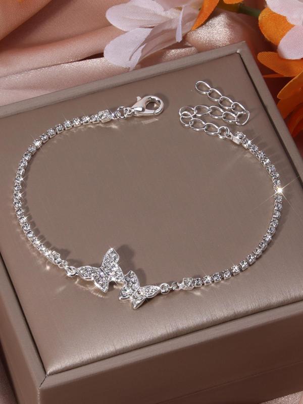 Women's Butterfly Charm Anklet for Girlfriend, Rhinestone Decor Body Jewelry Without Box, Adjustable Iced out Jewelry for Beach Party Vacation