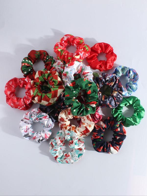 Christmas Themed Ruched Design Hair Ties, Cute Scrunchies for Women & Girls, Minimalist Headwear Suitable for Thick Hair, Fashion Hair Accessories for Party, Daily Decor