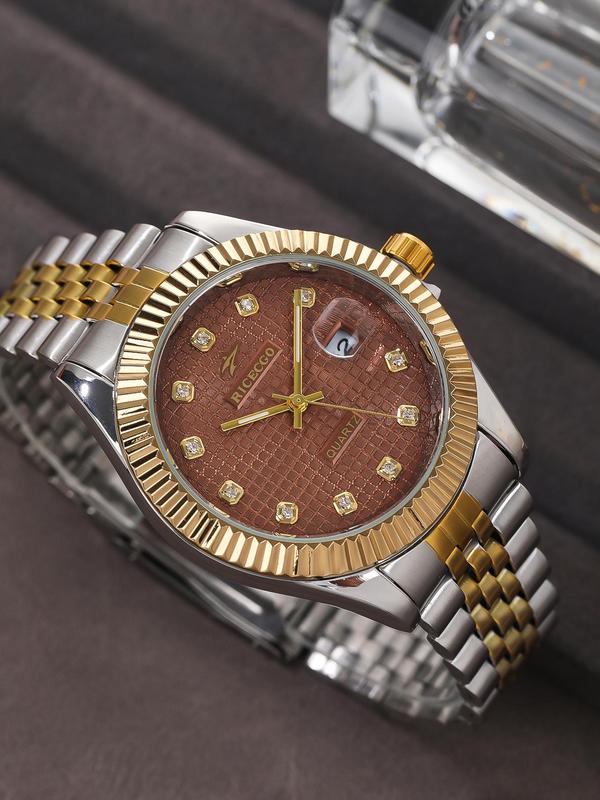 Men's Business Fashion Round Dial Analog Quartz Watch, Fashion Luminous Watch with Date Function for Party, Daily Decor, Trendy Exquisite Watch for Birthday Gift with Box