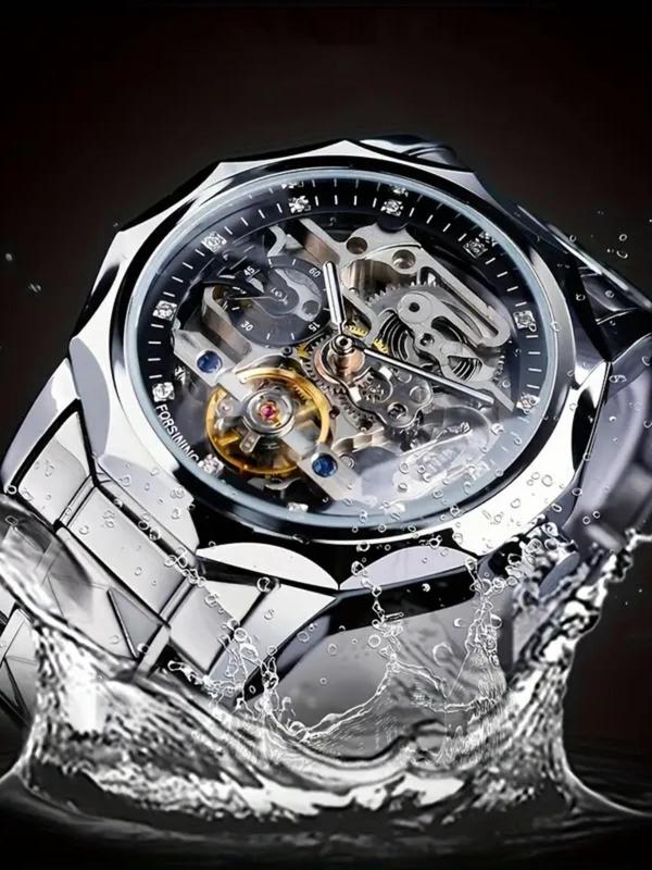 Men's Business Fashion Hollow Out Design Mechanical Watch, Fashion Waterproof Watch for Party, Daily Clothing Decor, Trendy All-match & Exquisite Watch for Birthday Gift with Box
