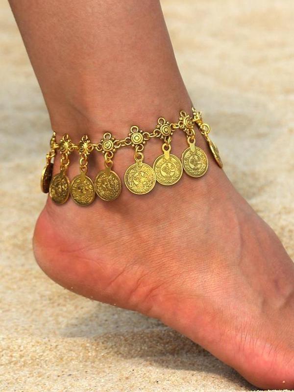 Vintage Round Charm Anklet, Fashionable Jewelry for Beach Party Vacation, Fashion Anklet for Party, Daily Clothing Decor, Trendy All-match & Exquisite Jewelry for Birthday Gift