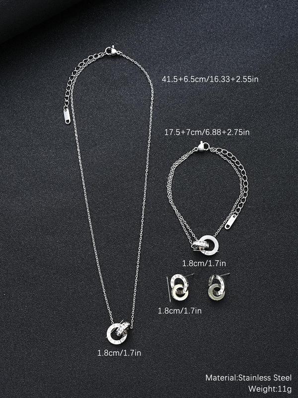 Elegant Rhinestone Decorated Jewelry Set, Fashion Necklace & Bracelet & Earrings for Party, Daily Decor, Trendy All-match & Exquisite Jewelry for Birthday Gift