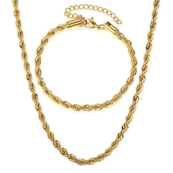 3mm Rope Chain Necklace  Mens Women Bracelet Stainless Steel Fashion Jewelry Set