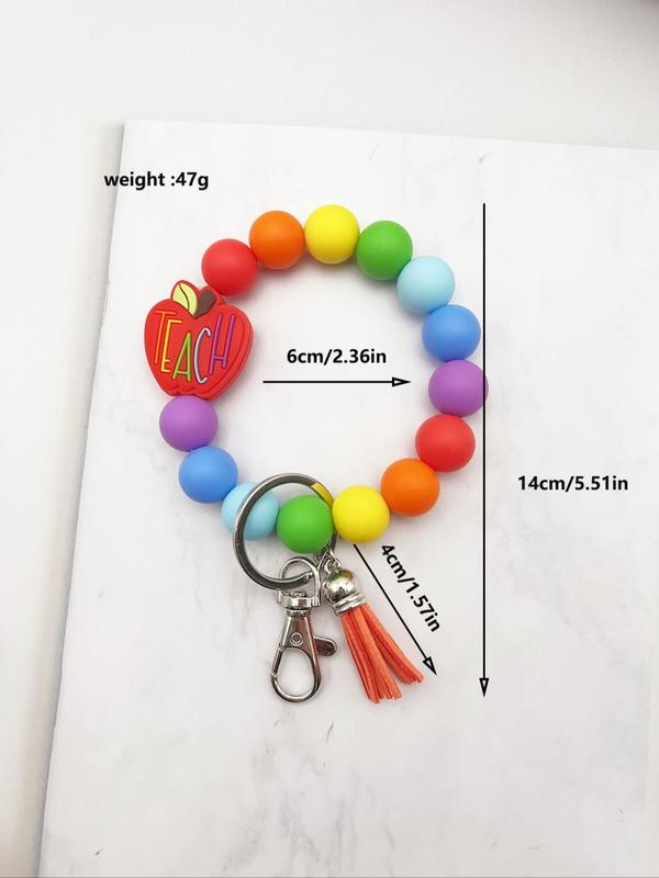 Cute Apple & Heart Decor Beaded Keychain, 2024 New Style Colorful Beaded Keychain for Women & Men, Fashion Accessories for Daily Use, Keychain for Car Keys