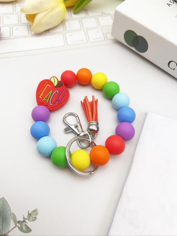 Cute Apple & Heart Decor Beaded Keychain, 2024 New Style Colorful Beaded Keychain for Women & Men, Fashion Accessories for Daily Use, Keychain for Car Keys