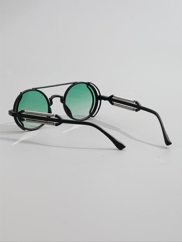 Punk Style Sunglasses for Women & Men, Trendy Vintage Round Frame Sunglasses for Everyday Use, Fashion Accessories for Outdoor Activities