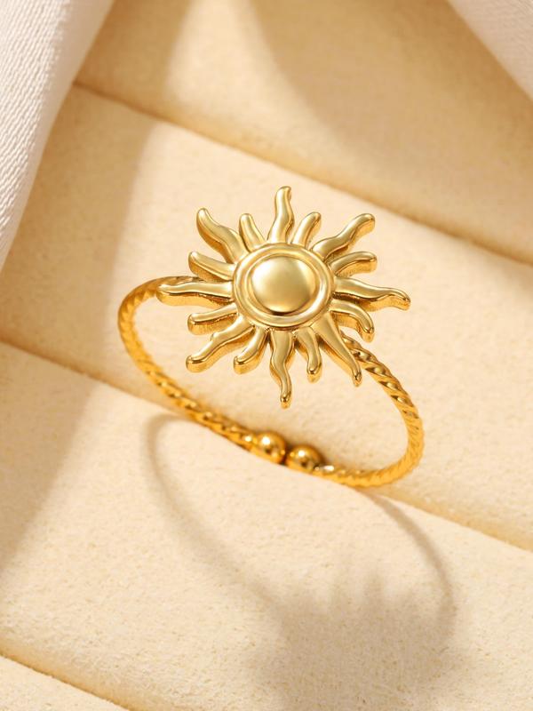 Unisex Plain Sunflower Stainless Steel Promise Ring for Her, Vintage Engagement Ring, Retro Chic Rings, Trendy All-match & Exquisite Jewelry for Birthday Gift