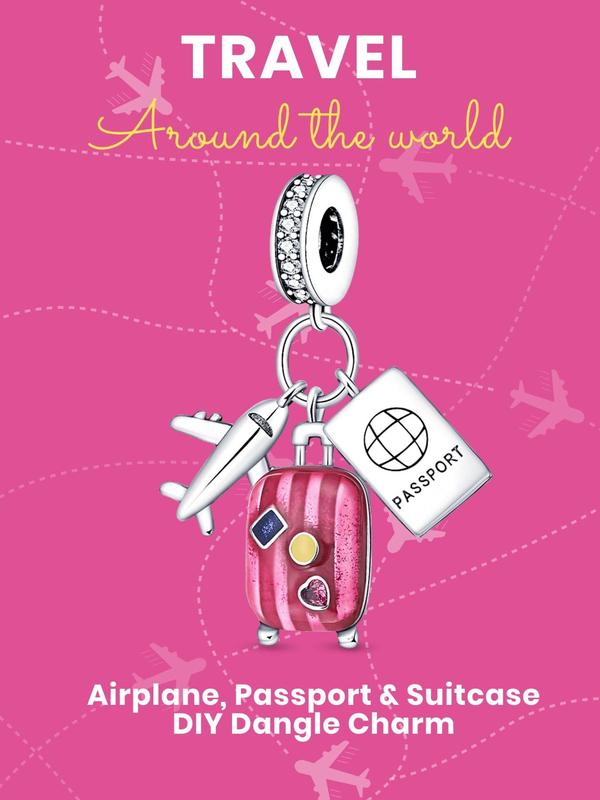 Airplane, Passport & Suitcase Design Dangle Charm, Fashionable Fiy Jewelry for Women & Men, Trendy All-match & Exquisite Diy Jewelry for Birthday Gift