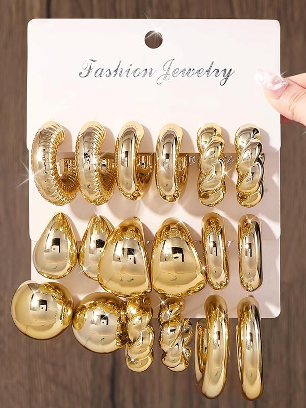 Women's Minimalist Geometric Design Hoop Earrings, Vintage Hoop Earrings for Women & Girls, Trendy All-match Jewelry for Daily & Party Decor