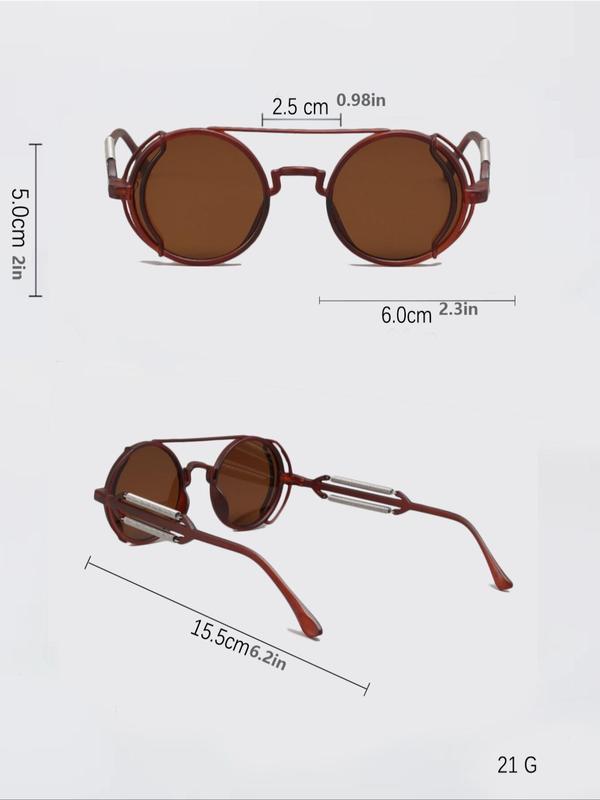 Punk Style Sunglasses for Women & Men, Trendy Vintage Round Frame Sunglasses for Everyday Use, Fashion Accessories for Outdoor Activities