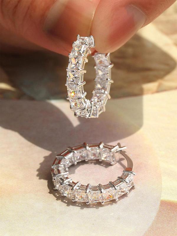 Rhinestone Decorated Hoop Earrings for Women & Girls, Fashion Jewelry for Party, Daily Clothing Decor, Trendy All-match & Exquisite Jewelry for Birthday Gift