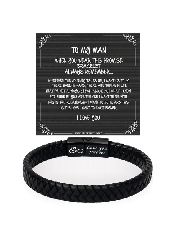 Men's Minimalist Plain Color Braided Bracelet, with Gift Card, Fashionable Jewelry for Daily Wear, Trendy All-match & Exquisite Jewelry for Birthday Gift