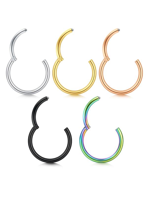 5pcs Simple Stainless Steel Nose Rings, Earring Body Jewelry for Party, Club, Casual Trendy Jewelry for Men & Women, Trendy All-match & Exquisite Jewelry for Birthday Gift, Clean Girl Jewelry