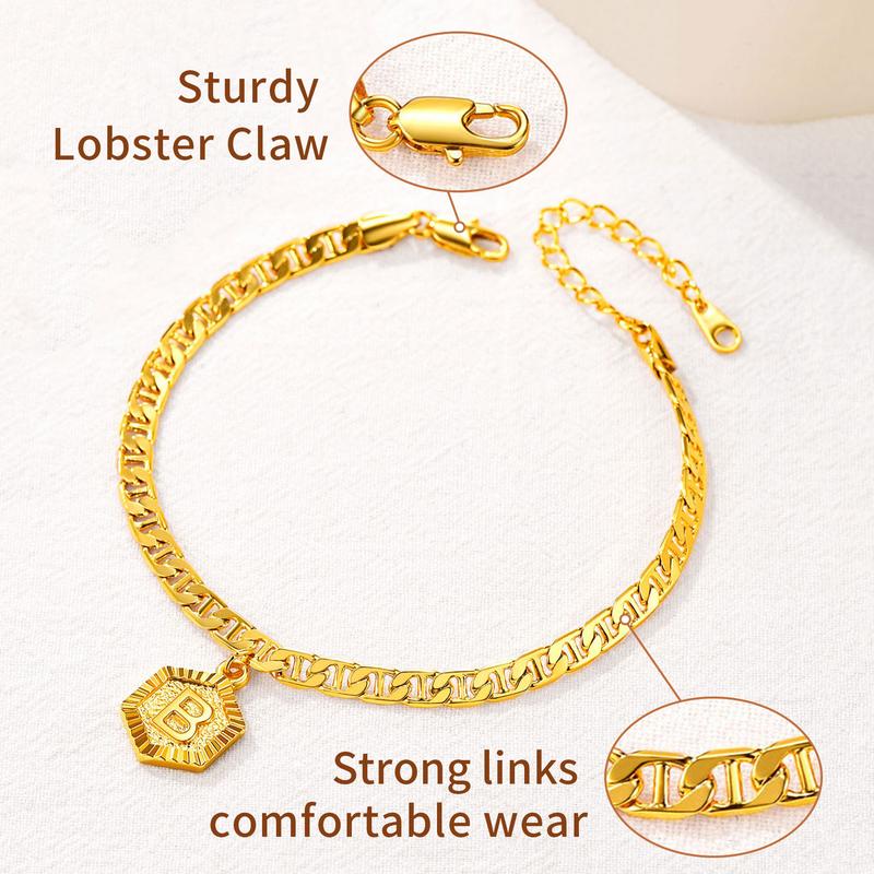 FindChic 26 Letters A-Z Anklet Gold-plated 5mm Initial Chain Anklets Double Layered Anklets Set with Letters Mariner Chain Adjustable Herringbone Chain Cuban Chain Anklets Set For Women Men Girlfriend Birthday Anniversary Wedding Christmas Holiday Gift