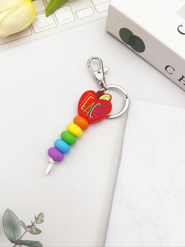 Cute Apple & Heart Decor Beaded Keychain, 2024 New Style Colorful Beaded Keychain for Women & Men, Fashion Accessories for Daily Use, Keychain for Car Keys