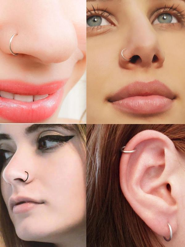5pcs Simple Stainless Steel Nose Rings, Earring Body Jewelry for Party, Club, Casual Trendy Jewelry for Men & Women, Trendy All-match & Exquisite Jewelry for Birthday Gift, Clean Girl Jewelry