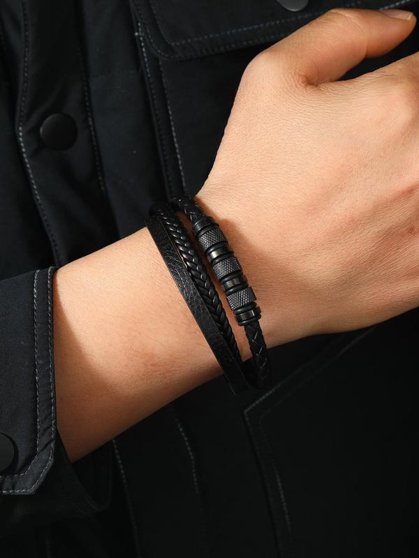 Men's Simple Plain Color Tiered Layered Bracelet, Fashionable Streetwear Accessories for Men, Trendy All-match & Exquisite Jewelry As Gift