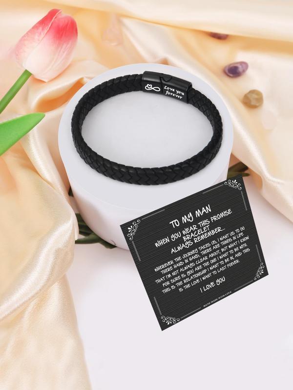 Men's Minimalist Plain Color Braided Bracelet, with Gift Card, Fashionable Jewelry for Daily Wear, Trendy All-match & Exquisite Jewelry for Birthday Gift