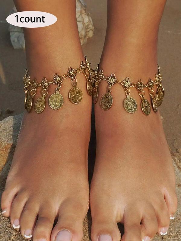 Vintage Round Charm Anklet, Fashionable Jewelry for Beach Party Vacation, Fashion Anklet for Party, Daily Clothing Decor, Trendy All-match & Exquisite Jewelry for Birthday Gift